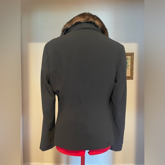 90s Adrianna Papell Classic Black Blazer With Brown Removable Faux Fur Collar - Picture 5 of 10